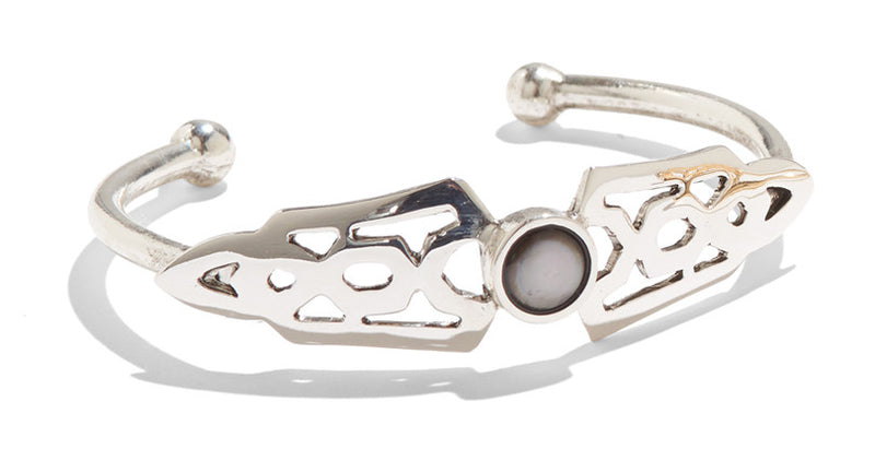 Reflected Shield Bangle in Silver/Black Mother of Pearl